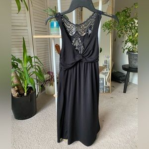 Black lace midi dress.